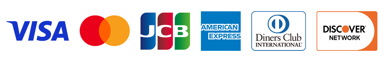 VISA、Master Card、JCB、AMERICAN EXPRESS、Diners Club、DISCOVER